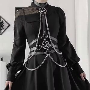 Faux leather pentagram body chain harness